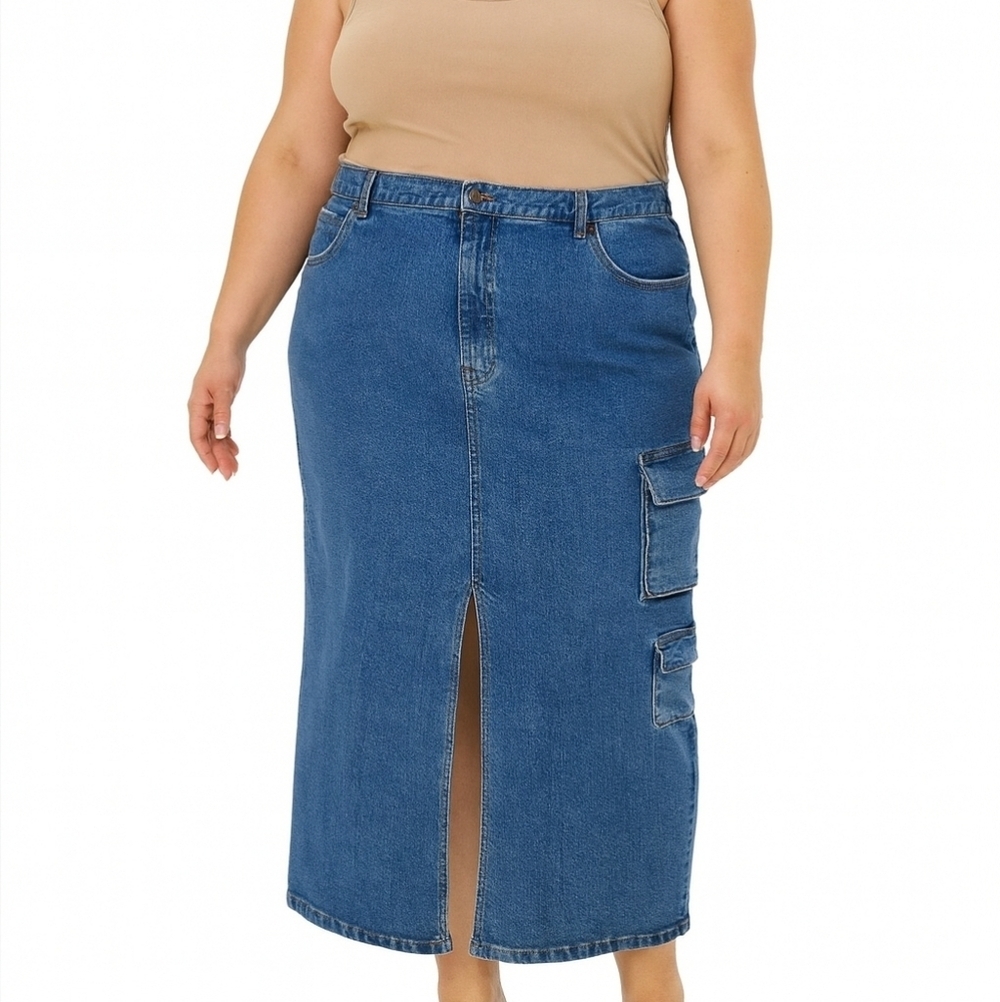 Scoop Redux Blue Denim Cargo Skirt With Slit 16 NWT